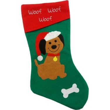 Imagem de Bota Meia Natalina Decoração Tecido Cachorrinho 46cm
