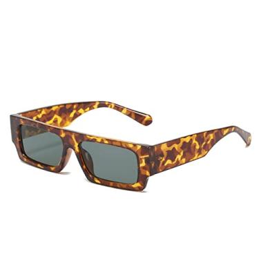 Imagem de Óculos de sol feminino retangular pequeno óculos de sol uv masculino retrô quadrado preto óculos de luxo óculos de decoração branca, verde leopardo