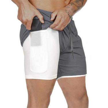 Imagem de Qudai Homens 2-em-1 Shorts de corrida Esporte Hip Fitness Fitness Leve Treinamento de Yoga Desgaste do esporte Cinto de gravata Cintura Calças quentes Loose-Fit Shorts de desempenho