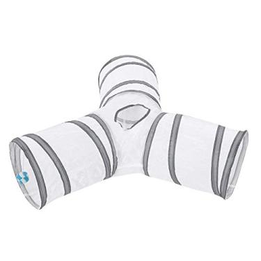 Imagem de Túnel dobrável de 3 vias para gatos, túnel de brincadeira dobrável, brinquedo interativo para coelhos, gatinhos, cães pequenos (branco)