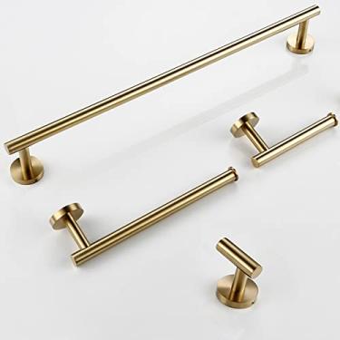 Imagem de Pistola de aço inoxidável cinza preto polido cromado ouro escovado gancho gancho barra de toalha suporte de papel acessórios de banheiro, conjunto escovado ouro