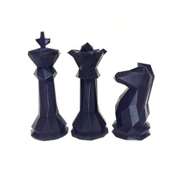 Imagem de Estatuetas Rei, Rainha E Cavalo - Peças decorativas De Xadrez - Decoração Cor:Preto