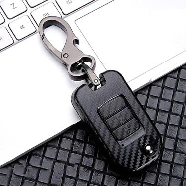 Imagem de CSHU Fibra de carbono Car Key Case Cover Chaveiro Ring Key Bag, apto para Honda Civic CR-V HR-V Acordo Jade Crider Odyssey Pilot Ridgeline, F, preto