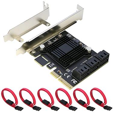 Imagem de Placa PCIe SATA [6 portas], adaptador de controle de expansão RIITOP PCIe x4 para 6 portas SATA 3.0 6Gbps
