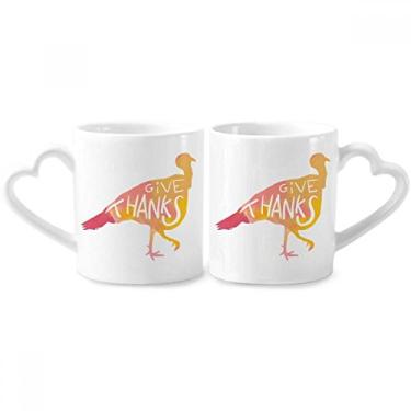 Imagem de Conjunto de canecas de porcelana para casal em aquarela, dia de Ação de Graças, peru, coração