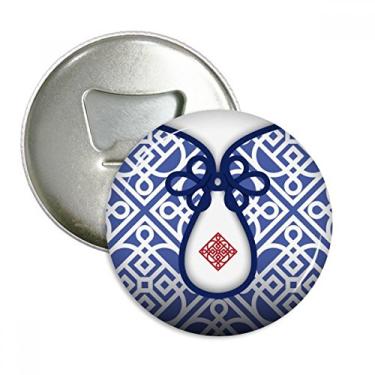 Imagem de Cultura chinesa azul flor linha abridor de garrafas ímã geladeira emblema multifuncional