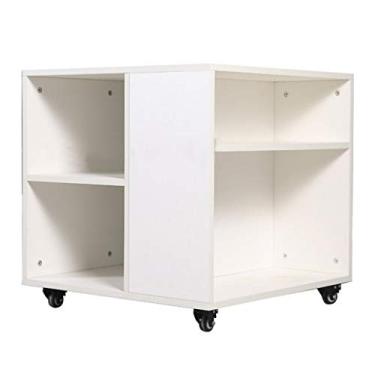 Imagem de KIZQYN Suporte de impressora Rodas giratórias para mobilidade Carrinho de trabalho de madeira para impressoras, copiadoras, pastas e acessórios Móveis de escritório 60×60cm Impressora de mesa (Cor: Ouro)