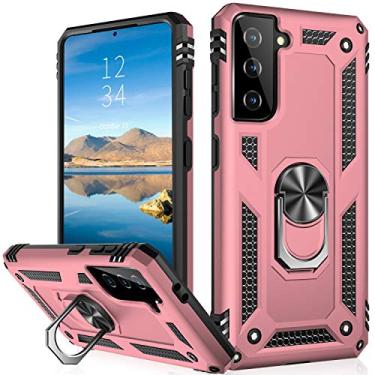 Imagem de IKAZZ Capa para Galaxy S21, capa protetora resistente à prova de choque de grau militar para teste de queda de 4,9 m com suporte magnético para carro, ouro rosa