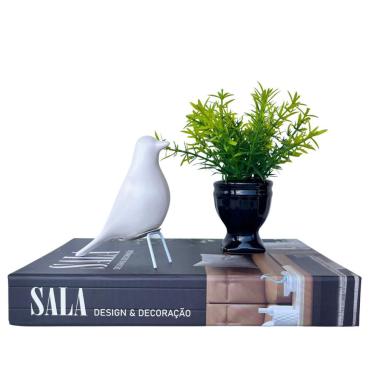 Imagem de Decoração sala livro fake + vaso taça + enfeite pássaro