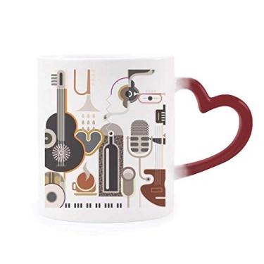 Imagem de Caneca de guitarra com estampa abstrata azul sensível ao calor Caneca vermelha que muda de cor vermelha