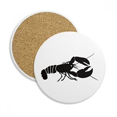 Imagem de Caneca de porta-copos com ilustração preta da vida marinha de camarão com pedra absorvente de proteção de mesa