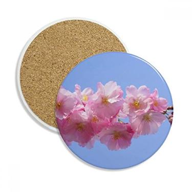 Imagem de Céu Azul Rosa Belas Flores Caneca Porta-copos Proteção de Mesa Pedra Absorvente