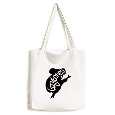 Imagem de Bolsa de lona preta com desenho de bicho-preguiça natural sacola de compras bolsa casual