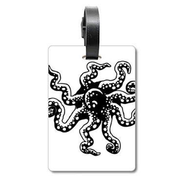 Imagem de Marine Life Polvo Ilustração Preta Bolsa Etiqueta Bagagem Cartão Scutcheon Etiqueta