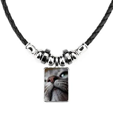 Imagem de DIYthinker Colar com foto de gato animal, joia com pingente de corda de couro torque