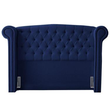 Imagem de Cabeceira Cama Box Casal Adelle 140cm Com Frame Veludo Azul Escuro - Desk Design
