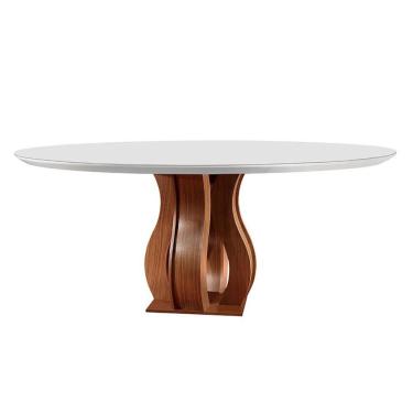 Imagem de Mesa para Sala de Jantar 135cm Redonda Tampo Vidro/MDF Nuance  Yescasa Castanho Prêmio/Off white