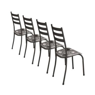 Imagem de Conjunto Kit Jogo 4 Cadeiras Metal Aço Cozinha Jantar Almofadada - Mad