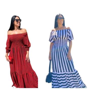 Imagem de Kit 2 vestido Ciganinha PLus Size Tamanho Grande 48 ao 54 Xadrez e Listrado