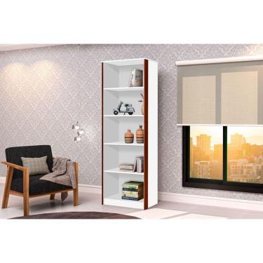 Imagem de Armário Organizador Livreiro 4 Prateleiras Office Escritório Branco com Freijó - Rede Móveis