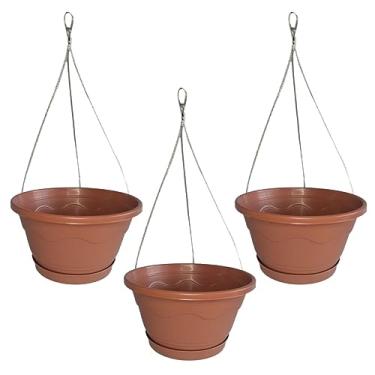 Imagem de Kit 3 Vaso Cuia 21 Suspenso Com Prato + Cabo de Aço 40cm Vaso Pendente de Parede Para Samambaia Cerâmica Terracota de Plástico Reciclado - 1926