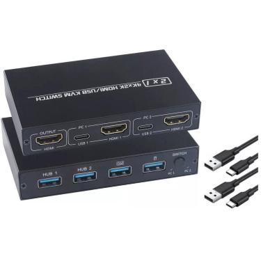 Imagem de Chaveador Kvm Switch 2X1 Hub Hdmi Usb 3.0 Com Suporte 4K