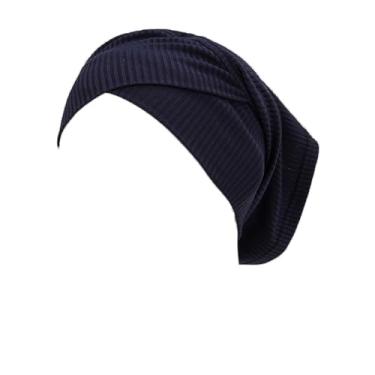 Imagem de Chapéu de turbante feminino gorros elásticos bandana hijab headwrap boné gorros boné de caveira turbante headwear cachecol gorro chapéu, Azul marinho, M