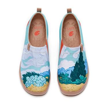 Imagem de UIN Tênis masculino de caminhada caminhada de lona casual loafers leves conforto arte pintada moda tênis, Campo de trigo Van Gogh com cipresses, 9.5