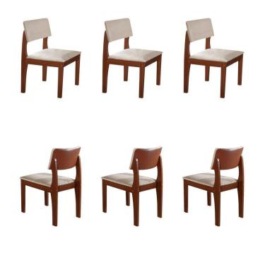Imagem de Kit 6 Cadeiras para Sala de Jantar Turim Castanho Prêmio/Creme/Off White