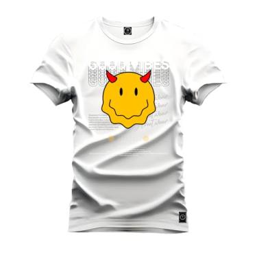 Imagem de Camiseta Plus Size Unissex Algodão Macia Premium Estampada Good Vibes Branco G3