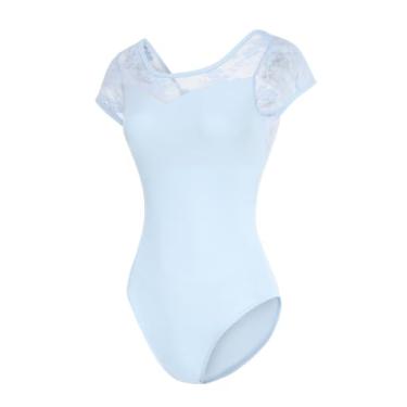 Imagem de ModLatBal Collant feminino e feminino de manga curta para balé dança ginástica, Light Blue, Small