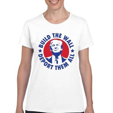 Imagem de Camiseta feminina Donald Trump 2024 Build The Wall Deport Them All MAGA America First FJB Republican President 47, Branco, P