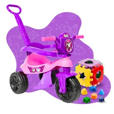 Imagem de Triciclo Infantil Para Passeio Motoca Velotrol Criança Com Haste Pedal Menino E Menina (Roxo)