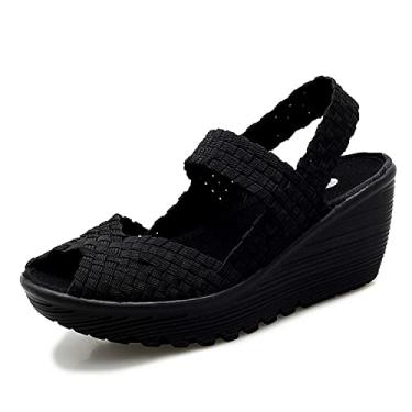 Imagem de Touchmosees Sandálias femininas plataforma plataforma tecidas Mary Jane sapatos confortáveis para caminhada, 336/Preto, 5.5