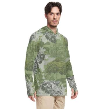 Imagem de Moletom masculino com capuz de manga comprida Monster Cars FPS 50 + camiseta de sol com capuz Rash Guard para homens, Camuflagem verde, P