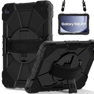 Imagem de Proteção para serviços pesados Capa compatível com Samsung Galaxy Tab A9 Plus 11 polegadas 2023 SM-X210/SM-216/SM-X218 capa para tablet, suporte multifuncional giratório de 360 ​​graus + alça de ombro