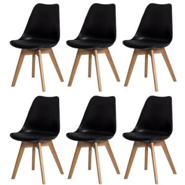 Imagem de Kit Conjunto Jogo Com 6 Cadeiras Eames Eiffel Wood Leda Saarinen Design (Preto)