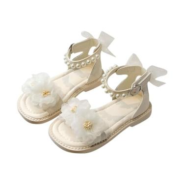 Imagem de Chinelo feminino com flores para meninas verão para crianças usando sapatos de praia sola macia pérola, Bege, 8 3X-Narrow Toddler