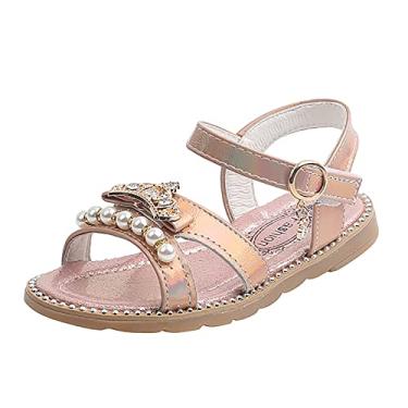 Imagem de Sandálias infantis para meninas pequenas sandálias de pérola plana para crianças grandes sapatos de praia meninas sapatos de princesa, rosa, 10.5 Big Kid