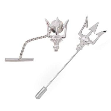 Imagem de Broche masculino Trident de gravata com alfinete para colar de terno de bar com colar de lapela com acessórios de corrente para gravata, Metal, banhado a prata/ouro