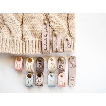 Imagem de Etiquetas personalizadas de couro vegano para artesanato, tricô, crochê, costura, roupas