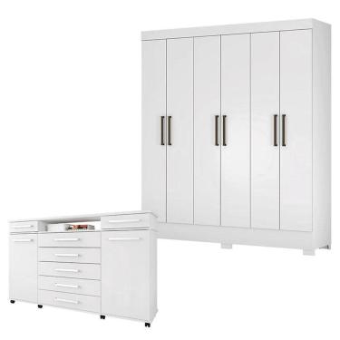 Imagem de Cômoda London e Guarda Roupa Casal Verso Branco - Demóbile