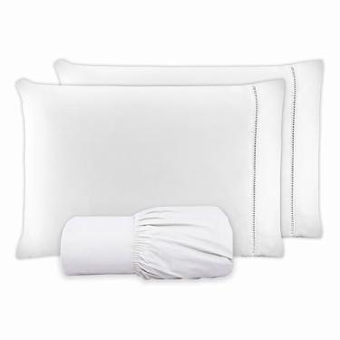 Imagem de Jogo de Lençol CASAL 3 Peças 100% Algodão 200 Fios Lençol Com Elastico Lençol e Fronha Com PONTO PALITO (BRANCO, CASAL 3 PEÇAS)