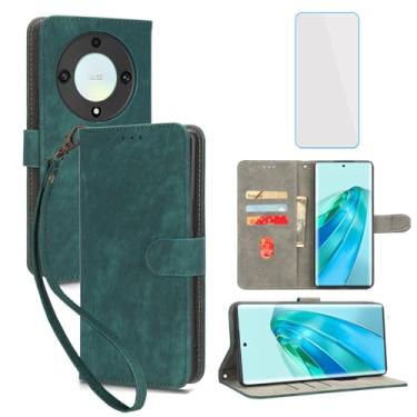 Imagem de IUQXU Capa carteira para celular Honor Magic5 Lite 5G com protetor de tela [bloqueio RFID] capa de celular feminina e masculina com suporte de couro para Honor X9A 5G / X40 5G / Magic 5 Lite 5G verde