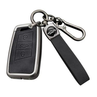 Imagem de HIBEYO Capa de chaveiro compatível com VW Volkswagen Passat Tiguan Skoda CC B8 MK2 B7 Superb A7 Magotan Key Case Acessórios de couro e liga de zinco compatíveis com Volkswagen-Long chaveiro preto