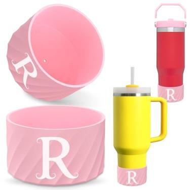 Imagem de Bota inicial de silicone para Stanley Cup Quencher IceFlow - Protetor de manga inferior de borracha personalizado para acessórios Stanley Cup HydroFlask, Simple Modern, Owala - Rosa (pacote com 2) R