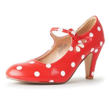 Imagem de J. Adams Sapato feminino Pixie Mary Jane Oxford – salto alto fofo gatinho baixo – sapatos retrô vintage para mulheres anos 1950 Mary Janes sapato de bico redondo com tira no tornozelo – sapatos