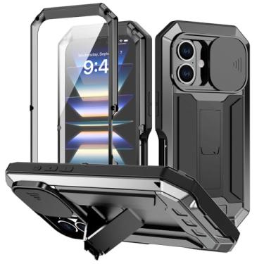 Imagem de Tiwikunx Capa compatível com iPhone 16 Plus 5G com capa deslizante para câmera + protetor de tela, capa rígida rígida de alumínio para uso externo e metal Gorilla Glass à prova de choque militar