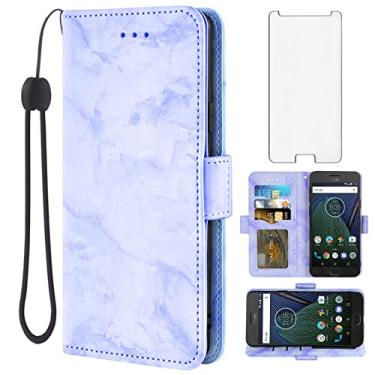 Imagem de Asuwish Compatível com capa para Moto G5S Plus e protetor de tela de vidro temperado, compartimento para cartão celular, suporte, flip mármore, carteira, capas de telefone para Motorola Moto G5S+ 5S