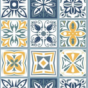 Imagem de Papel De Parede Lavável Azulejo Azul Cozinha Banheiro 3M